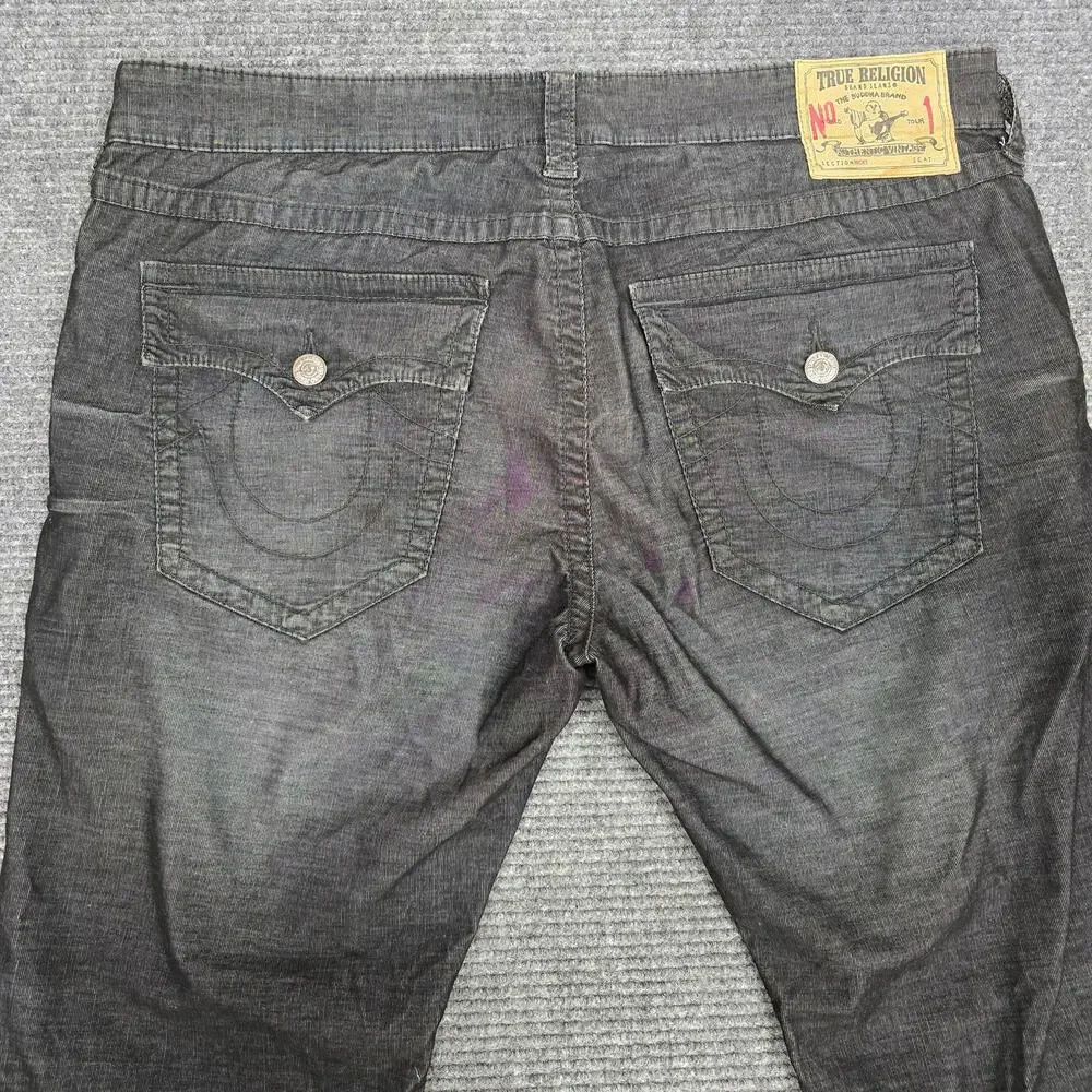 True Religion Ricky Twill Jeans Mens 40x33 Gray Relaxed Straight Flap Pocket
